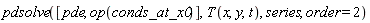 pdsolve([pde, op(conds_at_x0)], T(x, y, t), series, order = 2)