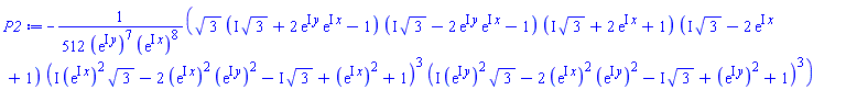 -(1/512)*3^(1/2)*(I*3^(1/2)+2*exp(I*y)*exp(I*x)-1)*(I*3^(1/2)-2*exp(I*y)*exp(I*x)-1)*(I*3^(1/2)+2*exp(I*x)+1)*(I*3^(1/2)-2*exp(I*x)+1)*(I*(exp(I*x))^2*3^(1/2)-2*(exp(I*x))^2*(exp(I*y))^2-I*3^(1/2)+(exp(I*x))^2+1)^3*(I*(exp(I*y))^2*3^(1/2)-2*(exp(I*x))^2*(exp(I*y))^2-I*3^(1/2)+(exp(I*y))^2+1)^3/((exp(I*y))^7*(exp(I*x))^8)