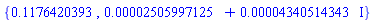 {.1176420393, 0.2505997125e-4+0.4340514343e-4*I}