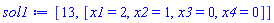 [13, [x1 = 2, x2 = 1, x3 = 0, x4 = 0]]