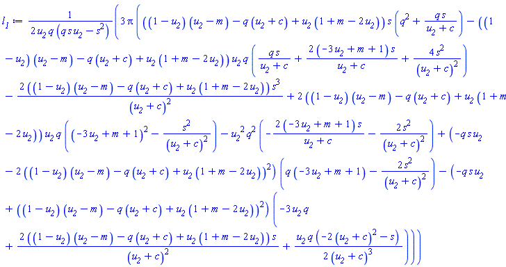 (3/2)*Pi*(((1-u__2)*(u__2-m)-q*(u__2+c)+u__2*(1+m-2*u__2))*s*(q^2+q*s/(u__2+c))-((1-u__2)*(u__2-m)-q*(u__2+c)+u__2*(1+m-2*u__2))*u__2*q*(q*s/(u__2+c)+2*(-3*u__2+m+1)*s/(u__2+c)+4*s^2/(u__2+c)^2)-2*((1-u__2)*(u__2-m)-q*(u__2+c)+u__2*(1+m-2*u__2))*s^3/(u__2+c)^2+2*((1-u__2)*(u__2-m)-q*(u__2+c)+u__2*(1+m-2*u__2))*u__2*q*((-3*u__2+m+1)^2-s^2/(u__2+c)^2)-u__2^2*q^2*(-2*(-3*u__2+m+1)*s/(u__2+c)-2*s^2/(u__2+c)^2)+(-q*s*u__2-2*((1-u__2)*(u__2-m)-q*(u__2+c)+u__2*(1+m-2*u__2))^2)*(q*(-3*u__2+m+1)-2*s^2/(u__2+c)^2)-(-q*s*u__2+((1-u__2)*(u__2-m)-q*(u__2+c)+u__2*(1+m-2*u__2))^2)*(-3*u__2*q+2*((1-u__2)*(u__2-m)-q*(u__2+c)+u__2*(1+m-2*u__2))*s/(u__2+c)^2+(1/2)*u__2*q*(-2*(u__2+c)^2-s)/(u__2+c)^3))/(u__2*q*(q*s*u__2-s^2))