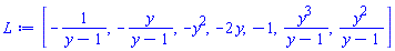 [-1/(y-1), -y/(y-1), -y^2, -2*y, -1, y^3/(y-1), y^2/(y-1)]