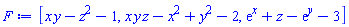 [x*y-z^2-1, x*y*z-x^2+y^2-2, exp(x)+z-exp(y)-3]