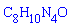 `#mrow(msub(mo("C"),mn("8"),mathcolor = "blue"),msub(mo("H"),mn("10"),mathcolor = "blue"),msub(mo("N"),mn("4"),mathcolor = "blue"),mo("O",mathcolor = "blue"))`