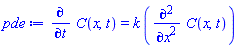 diff(C(x, t), t) = k*(diff(diff(C(x, t), x), x))