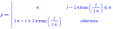 p := piecewise(t-2*Pi*trunc(t/(2*Pi)) <= Pi, Pi, 2*Pi-t+2*Pi*trunc(t/(2*Pi)))