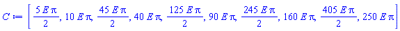 [(5/2)*E*Pi, 10*E*Pi, (45/2)*E*Pi, 40*E*Pi, (125/2)*E*Pi, 90*E*Pi, (245/2)*E*Pi, 160*E*Pi, (405/2)*E*Pi, 250*E*Pi]