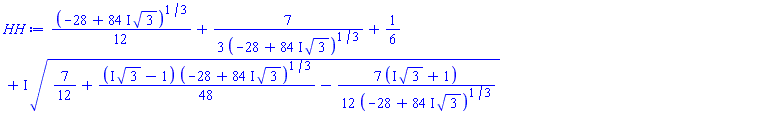 (1/12)*(-28+(84*I)*3^(1/2))^(1/3)+(7/3)/(-28+(84*I)*3^(1/2))^(1/3)+1/6+I*(7/12+(1/48)*(I*3^(1/2)-1)*(-28+(84*I)*3^(1/2))^(1/3)-(7/12)*(I*3^(1/2)+1)/(-28+(84*I)*3^(1/2))^(1/3))^(1/2)
