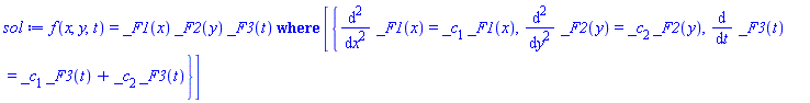 PDESolStruc(f(x, y, t) = _F1(x)*_F2(y)*_F3(t), [{diff(_F3(t), t) = _c[1]*_F3(t)+_c[2]*_F3(t), diff(diff(_F1(x), x), x) = _c[1]*_F1(x), diff(diff(_F2(y), y), y) = _c[2]*_F2(y)}])