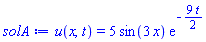 u(x, t) = 5*sin(3*x)*exp(-(9/2)*t)
