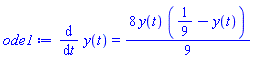 diff(y(t), t) = (8/9)*y(t)*(1/9-y(t))