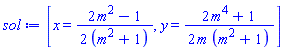 [x = (1/2)*(2*m^2-1)/(m^2+1), y = (1/2)*(2*m^4+1)/(m*(m^2+1))]