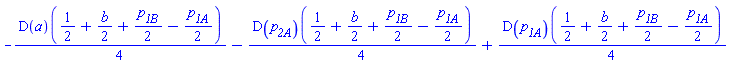 -(1/4)*(D(a))(1/2+(1/2)*b+(1/2)*p__1B-(1/2)*p__1A)-(1/4)*(D(p__2A))(1/2+(1/2)*b+(1/2)*p__1B-(1/2)*p__1A)+(1/4)*(D(p__1A))(1/2+(1/2)*b+(1/2)*p__1B-(1/2)*p__1A)
