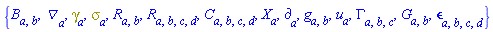{B[a, b], Physics:-D_[a], Physics:-Dgamma[a], Physics:-Psigma[a], Physics:-Ricci[a, b], Physics:-Riemann[a, b, c, d], Physics:-Weyl[a, b, c, d], Physics:-d_[a], Physics:-g_[a, b], u[a], Physics:-Christoffel[a, b, c], Physics:-Einstein[a, b], Physics:-LeviCivita[a, b, c, d], Physics:-SpaceTimeVector[a](X)}