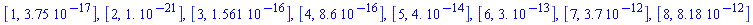 [1, 0.375e-16], [2, 0.1e-20], [3, 0.1561e-15], [4, 0.86e-15], [5, 0.4e-13], [6, 0.3e-12], [7, 0.37e-11], [8, 0.818e-11]