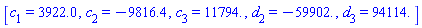[c[1] = 3922.0, c[2] = -9816.4, c[3] = 11794., d[2] = -59902., d[3] = 94114.]