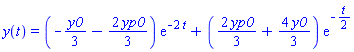 y(t) = (-(1/3)*y0-(2/3)*yp0)*exp(-2*t)+((2/3)*yp0+(4/3)*y0)*exp(-(1/2)*t)
