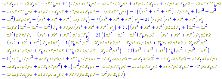 -Physics:-`*`(x1, Physics:-SpaceTimeVector[k](X), p1)-Physics:-`*`(x2, Physics:-SpaceTimeVector[k](X), p2)-Physics:-`*`(x3, Physics:-SpaceTimeVector[k](X), p3)+I*(Physics:-`*`(x1, p1, x1, Physics:-SpaceTimeVector[k](X), p1)+Physics:-`*`(x2, p2, x1, Physics:-SpaceTimeVector[k](X), p1)+Physics:-`*`(x3, p3, x1, Physics:-SpaceTimeVector[k](X), p1)+Physics:-`*`(x1, p1, x2, Physics:-SpaceTimeVector[k](X), p2)+Physics:-`*`(x2, p2, x2, Physics:-SpaceTimeVector[k](X), p2)+Physics:-`*`(x3, p3, x2, Physics:-SpaceTimeVector[k](X), p2)+Physics:-`*`(x1, p1, x3, Physics:-SpaceTimeVector[k](X), p3)+Physics:-`*`(x2, p2, x3, Physics:-SpaceTimeVector[k](X), p3)+Physics:-`*`(x3, p3, x3, Physics:-SpaceTimeVector[k](X), p3))-I*(Physics:-`*`(Physics:-`^`(x1, 2)+Physics:-`^`(x2, 2)+Physics:-`^`(x3, 2), x1, p1, Physics:-SpaceTimeVector[k](P))+Physics:-`*`(Physics:-`^`(x1, 2)+Physics:-`^`(x2, 2)+Physics:-`^`(x3, 2), x2, p2, Physics:-SpaceTimeVector[k](P))+Physics:-`*`(Physics:-`^`(x1, 2)+Physics:-`^`(x2, 2)+Physics:-`^`(x3, 2), x3, p3, Physics:-SpaceTimeVector[k](P)))-7*Physics:-`*`(Physics:-`^`(x1, 2)+Physics:-`^`(x2, 2)+Physics:-`^`(x3, 2), Physics:-SpaceTimeVector[k](P))-(2*I)*(Physics:-`*`(x1, p1, Physics:-`^`(x1, 2)+Physics:-`^`(x2, 2)+Physics:-`^`(x3, 2), Physics:-SpaceTimeVector[k](P))+Physics:-`*`(x2, p2, Physics:-`^`(x1, 2)+Physics:-`^`(x2, 2)+Physics:-`^`(x3, 2), Physics:-SpaceTimeVector[k](P))+Physics:-`*`(x3, p3, Physics:-`^`(x1, 2)+Physics:-`^`(x2, 2)+Physics:-`^`(x3, 2), Physics:-SpaceTimeVector[k](P)))+(5*I)*(Physics:-`*`(Physics:-`^`(x1, 2)+Physics:-`^`(x2, 2)+Physics:-`^`(x3, 2), p1, x1, Physics:-SpaceTimeVector[k](P))+Physics:-`*`(Physics:-`^`(x1, 2)+Physics:-`^`(x2, 2)+Physics:-`^`(x3, 2), p2, x2, Physics:-SpaceTimeVector[k](P))+Physics:-`*`(Physics:-`^`(x1, 2)+Physics:-`^`(x2, 2)+Physics:-`^`(x3, 2), p3, x3, Physics:-SpaceTimeVector[k](P)))-(2*I)*(Physics:-`*`(Physics:-`^`(x1, 2)+Physics:-`^`(x2, 2)+Physics:-`^`(x3, 2), Physics:-SpaceTimeVector[k](P), x1, p1)+Physics:-`*`(Physics:-`^`(x1, 2)+Physics:-`^`(x2, 2)+Physics:-`^`(x3, 2), Physics:-SpaceTimeVector[k](P), x2, p2)+Physics:-`*`(Physics:-`^`(x1, 2)+Physics:-`^`(x2, 2)+Physics:-`^`(x3, 2), Physics:-SpaceTimeVector[k](P), x3, p3))-I*(Physics:-`*`(Physics:-SpaceTimeVector[k](X), Physics:-`^`(x1, 2), Physics:-`^`(p1, 2))+Physics:-`*`(Physics:-SpaceTimeVector[k](X), x2, x1, p2, p1)+Physics:-`*`(Physics:-SpaceTimeVector[k](X), x3, x1, p3, p1)+Physics:-`*`(Physics:-SpaceTimeVector[k](X), x1, x2, p1, p2)+Physics:-`*`(Physics:-SpaceTimeVector[k](X), Physics:-`^`(x2, 2), Physics:-`^`(p2, 2))+Physics:-`*`(Physics:-SpaceTimeVector[k](X), x3, x2, p3, p2)+Physics:-`*`(Physics:-SpaceTimeVector[k](X), x1, x3, p1, p3)+Physics:-`*`(Physics:-SpaceTimeVector[k](X), x2, x3, p2, p3)+Physics:-`*`(Physics:-SpaceTimeVector[k](X), Physics:-`^`(x3, 2), Physics:-`^`(p3, 2)))-(2*I)*Physics:-`*`(Physics:-`^`(x1, 2)+Physics:-`^`(x2, 2)+Physics:-`^`(x3, 2), Physics:-SpaceTimeVector[k](X), Physics:-`^`(p1, 2)+Physics:-`^`(p2, 2)+Physics:-`^`(p3, 2))+I*(Physics:-`*`(x1, Physics:-SpaceTimeVector[k](X), x1, Physics:-`^`(p1, 2))+Physics:-`*`(x2, Physics:-SpaceTimeVector[k](X), x1, p2, p1)+Physics:-`*`(x3, Physics:-SpaceTimeVector[k](X), x1, p3, p1)+Physics:-`*`(x1, Physics:-SpaceTimeVector[k](X), x2, p1, p2)+Physics:-`*`(x2, Physics:-SpaceTimeVector[k](X), x2, Physics:-`^`(p2, 2))+Physics:-`*`(x3, Physics:-SpaceTimeVector[k](X), x2, p3, p2)+Physics:-`*`(x1, Physics:-SpaceTimeVector[k](X), x3, p1, p3)+Physics:-`*`(x2, Physics:-SpaceTimeVector[k](X), x3, p2, p3)+Physics:-`*`(x3, Physics:-SpaceTimeVector[k](X), x3, Physics:-`^`(p3, 2)))+I*(Physics:-`*`(Physics:-`^`(x1, 2), p1, Physics:-SpaceTimeVector[k](X), p1)+Physics:-`*`(x2, x1, p2, Physics:-SpaceTimeVector[k](X), p1)+Physics:-`*`(x3, x1, p3, Physics:-SpaceTimeVector[k](X), p1)+Physics:-`*`(x1, x2, p1, Physics:-SpaceTimeVector[k](X), p2)+Physics:-`*`(Physics:-`^`(x2, 2), p2, Physics:-SpaceTimeVector[k](X), p2)+Physics:-`*`(x3, x2, p3, Physics:-SpaceTimeVector[k](X), p2)+Physics:-`*`(x1, x3, p1, Physics:-SpaceTimeVector[k](X), p3)+Physics:-`*`(x2, x3, p2, Physics:-SpaceTimeVector[k](X), p3)+Physics:-`*`(Physics:-`^`(x3, 2), p3, Physics:-SpaceTimeVector[k](X), p3))