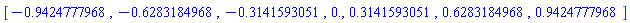 [-.9424777968, -.6283184968, -.3141593051, 0., .3141593051, .6283184968, .9424777968]