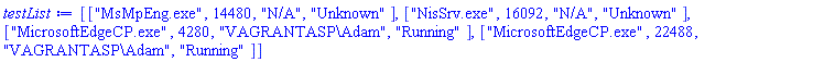 [["MsMpEng.exe", 14480, "N/A", "Unknown"], ["NisSrv.exe", 16092, "N/A", "Unknown"], ["MicrosoftEdgeCP.exe", 4280, "VAGRANTASP\Adam", "Running"], ["MicrosoftEdgeCP.exe", 22488, "VAGRANTASP\Adam", "Running"]]