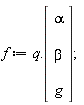 f := q.(Vector(3, {(1) = alpha, (2) = beta, (3) = g}))