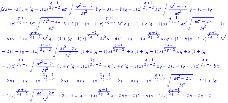 -3*(1+(q-1)*x)^((q+1)/(2*q-2))*M^2*((M^2-2*x)/M^2)^(1/2)*b*q+3*(1+b*(q-1)*x)^((q+1)/(2*q-2))*M^2*((M^2-2*x)/M^2)^(1/2)*q+(1+(q-1)*x)^((q+1)/(2*q-2))*M^2*((M^2-2*x)/M^2)^(1/2)*b+3*(1+(q-1)*x)^((q+1)/(2*q-2))*M^2*b*q-(1+b*(q-1)*x)^((q+1)/(2*q-2))*M^2*((M^2-2*x)/M^2)^(1/2)-3*(1+b*(q-1)*x)^((q+1)/(2*q-2))*M^2*q-(1+(q-1)*x)^((q+1)/(2*q-2))*M^2*b-6*(1+(q-1)*x)^((q+1)/(2*q-2))*b*x*q+(1+b*(q-1)*x)^((q+1)/(2*q-2))*M^2-2*(1+(q-1)*x)^((3*q-1)/(2*q-2))*((M^2-2*x)/M^2)^(1/2)*(1+b*(q-1)*x)^((q+1)/(2*q-2))+2*(1+(q-1)*x)^((3*q-1)/(2*q-2))*b*q+2*(1+(q-1)*x)^((q+1)/(2*q-2))*((M^2-2*x)/M^2)^(1/2)*(1+b*(q-1)*x)^((3*q-1)/(2*q-2))+6*(1+b*(q-1)*x)^((q+1)/(2*q-2))*x*q+2*(1+(q-1)*x)^((q+1)/(2*q-2))*b*x-2*b*(1+(q-1)*x)^((3*q-1)/(2*q-2))-2*q*(1+b*(q-1)*x)^((3*q-1)/(2*q-2))+2*(1+b*(q-1)*x)^((q+1)/(2*q-2))*((M^2-2*x)/M^2)^(1/2)-2*(1+(q-1)*x)^((q+1)/(2*q-2))*((M^2-2*x)/M^2)^(1/2)-2*(1+b*(q-1)*x)^((q+1)/(2*q-2))*x-2*b*q+2*(1+b*(q-1)*x)^((3*q-1)/(2*q-2))+2*b+2*q-2