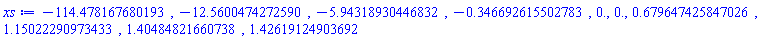 -114.478167680193, -12.5600474272590, -5.94318930446832, -.346692615502783, 0., 0., .679647425847026, 1.15022290973433, 1.40484821660738, 1.42619124903692
