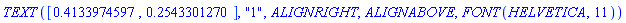 TEXT([.4133974597, .2543301270], "1", ALIGNRIGHT, ALIGNABOVE, FONT(HELVETICA, 11))