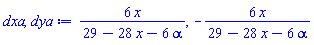 dxa, dya := 6*x/(29-28*x-6*alpha), -6*x/(29-28*x-6*alpha)