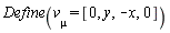 Define(v[mu] = [0, y, -x, 0])
