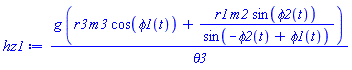 g*(r3*m3*cos(phi1(t))+r1*m2*sin(phi2(t))/sin(-phi2(t)+phi1(t)))/theta3