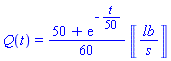 Q(t) = (1/60)*(50+exp(-(1/50)*t))*Units:-Unit(lb/s)