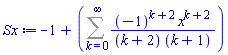 -1+Sum((-1)^(k+2)*x^(k+2)/((k+2)*(k+1)), k = 0 .. infinity)