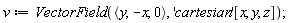 v := VectorField(`<,>`(y, -x, 0), 'cartesian'[x, y, z])