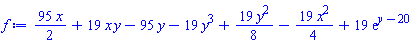 (95/2)*x+19*x*y-95*y-19*y^3+(19/8)*y^2-(19/4)*x^2+19*exp(y-20)