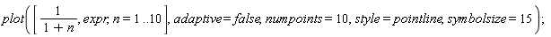 plot([1/(1+n), expr, n = 1 .. 10], adaptive = false, numpoints = 10, style = pointline, symbolsize = 15)
