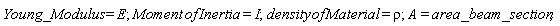 Young_*Modulus = E; Moment*of*Inertia = I; density*of*Material = rho; A = area_beam_section