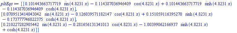Vector(3, {(1) = .10144366371771879*sin(4.8231*x)-.11438703694640917*cos(4.8231*x)+.10144366371771879*sinh(4.8231*x)-.11438703694640917*cosh(4.8231*x), (2) = 0.709513414043042e-1*sin(4.8231*x)-.12603957118214704*cos(4.8231*x)+.15105911639526973*sinh(4.8231*x)-.1737777468223752*cosh(4.8231*x), (3) = .21022728290544188*sin(4.8231*x)-.2816561313410131*cos(4.8231*x)-1.0039906216693695*sinh(4.8231*x)+cosh(4.8231*x)})