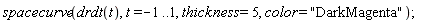 spacecurve(drdt(t), t = -1 .. 1, thickness = 5, color = "DarkMagenta")
