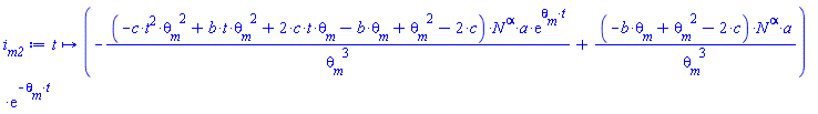 proc (t) options operator, arrow; (-(-c*t^2*theta__m^2+b*t*theta__m^2+2*c*t*theta__m-b*theta__m+theta__m^2-2*c)*N^alpha*a*exp(theta__m*t)/theta__m^3+(-b*theta__m+theta__m^2-2*c)*N^alpha*a/theta__m^3)*exp(-theta__m*t) end proc