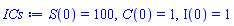 S(0) = 100, C(0) = 1, Iota(0) = 1