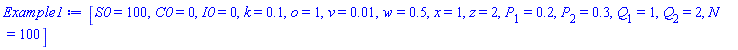 [S0 = 100, C0 = 0, I0 = 0, k = .1, o = 1, v = 0.1e-1, w = .5, x = 1, z = 2, P[1] = .2, P[2] = .3, Q[1] = 1, Q[2] = 2, N = 100]