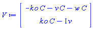 Vector(2, {(1) = -C*k*o-C*v-C*w, (2) = C*k*o-Iota*v})