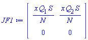 Matrix(2, 2, {(1, 1) = x*Q[1]*S/N, (1, 2) = x*Q[2]*S/N, (2, 1) = 0, (2, 2) = 0})