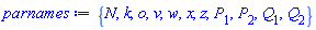 {N, k, o, v, w, x, z, P[1], P[2], Q[1], Q[2]}