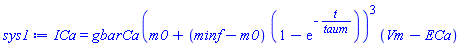 ICa = gbarCa*(m0+(minf-m0)*(1-exp(-t/taum)))^3*(Vm-ECa)