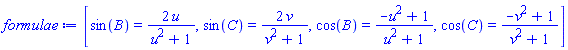 [sin(B) = 2*u/(u^2+1), sin(C) = 2*v/(v^2+1), cos(B) = (-u^2+1)/(u^2+1), cos(C) = (-v^2+1)/(v^2+1)]
