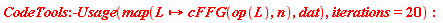 CodeTools:-Usage(map(proc (L) options operator, arrow; cFFG(op(L), n) end proc, dat), iterations = 20)