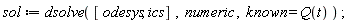 sol := dsolve([odesys, ics], numeric, known = Q(t))