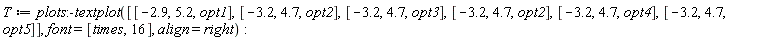 T := plots:-textplot([[-2.9, 5.2, opt1], [-3.2, 4.7, opt2], [-3.2, 4.7, opt3], [-3.2, 4.7, opt2], [-3.2, 4.7, opt4], [-3.2, 4.7, opt5]], font = [times, 16], align = right)